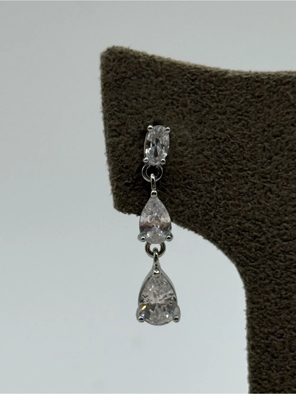 Silver tone Teardrop Dangle Earrings with Clear Stones